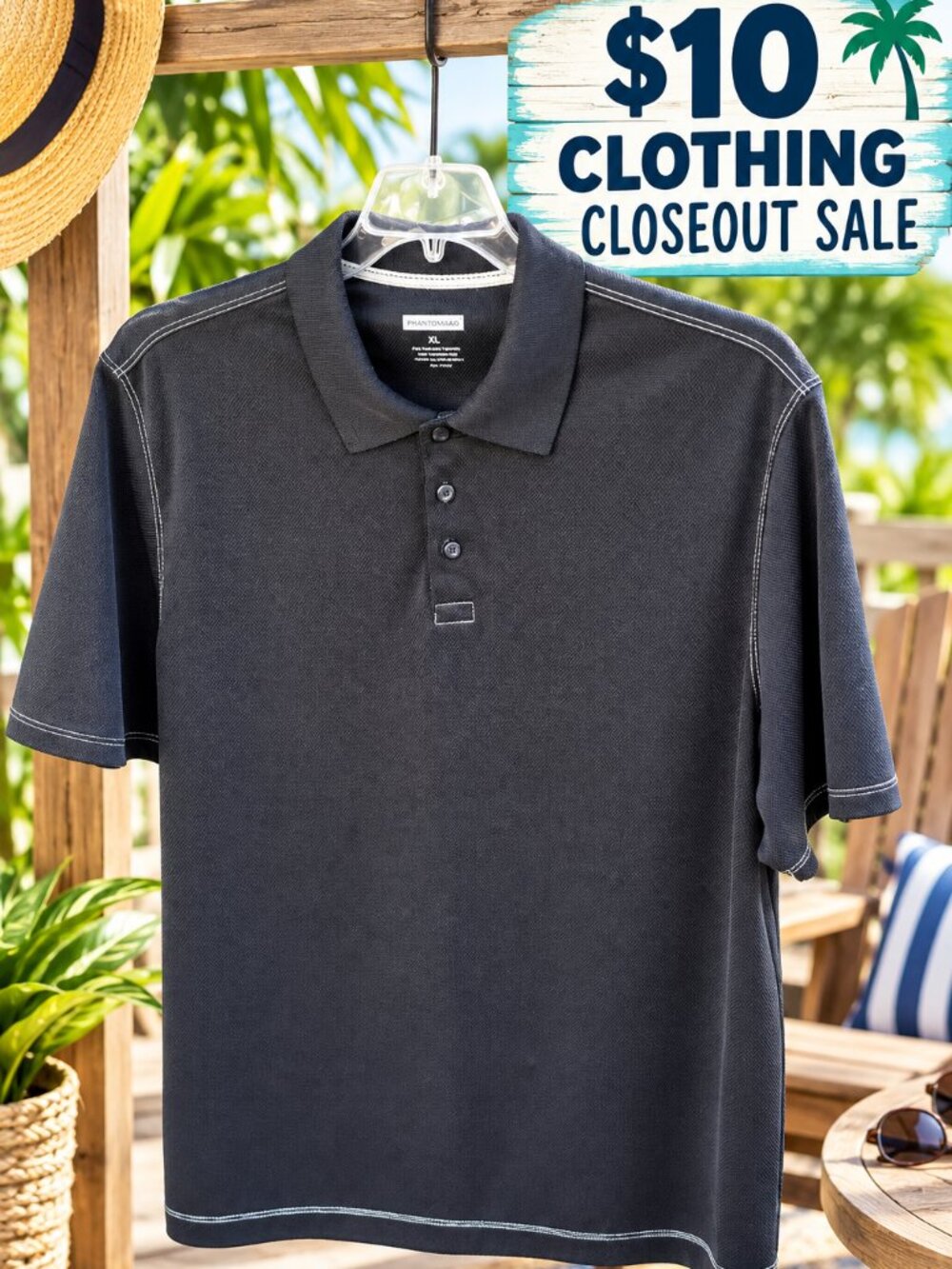 PRONTO UOMO Men's Polo Black with Tan Stitching